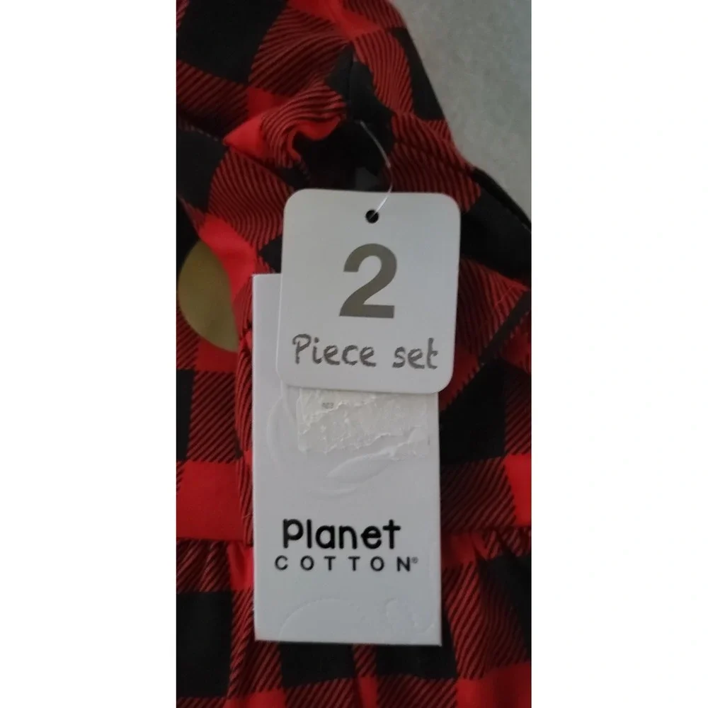 Planet‎ Cotton Girls Reindeer Top & Pants 2 Pc Apparel Set NB Red/Black